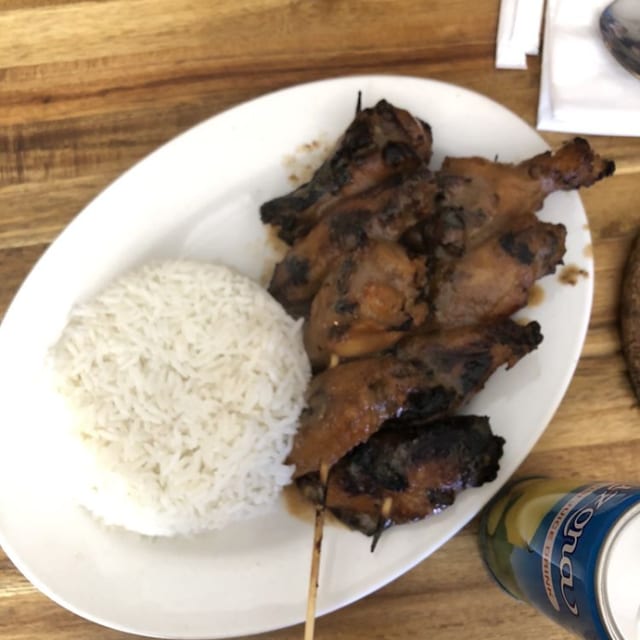2 Sticks BBQ Chicken with 1 White Rice.